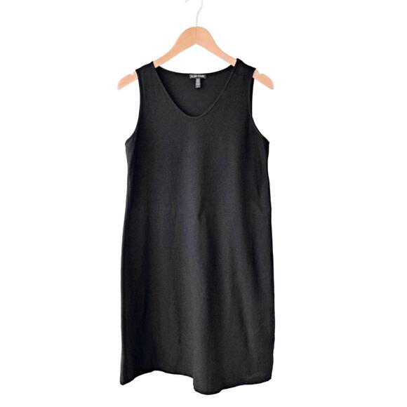 EILEEN FISHER Black System Stretch Crepe V-neck Sleeveless Dress Size Small - Picture 6 of 7